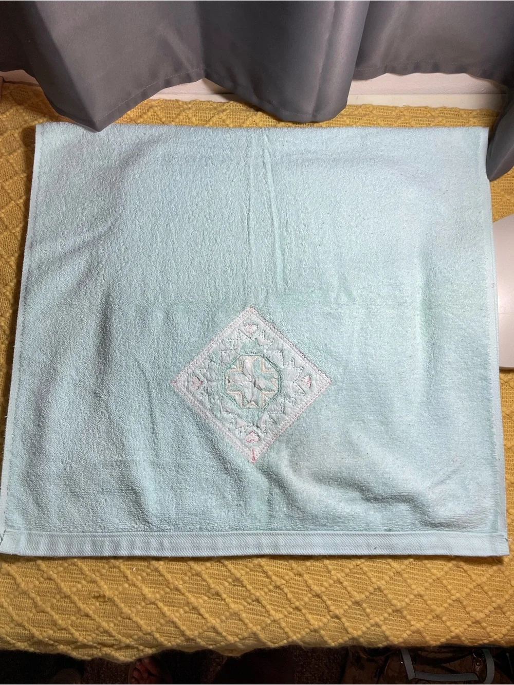 Vintage Light Blue Embroidered Cotton Bath Towels - Set of 2